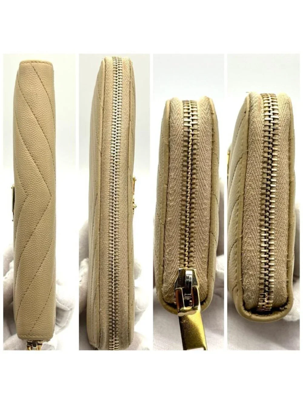 ★SOLD★ Saint Laurent Stitch Beige Leather Zip Around Wallet - Picture 5 of 10